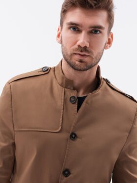 Men's mid-season coat C269 - dark beige | Ombre Clothing | MLwear Men Image 01