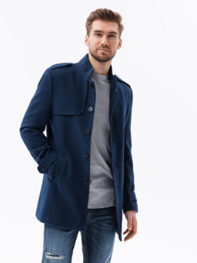 Men's mid-season coat C603 - navy | Ombre Clothing | MLwear Men Image 01