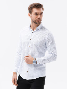 Men's shirt with long sleeves - white K616 | Ombre Clothing | MLwear Men Image