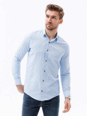 Men's shirt with long sleeves - light blue K616 | Ombre Clothing | MLwear Men Image