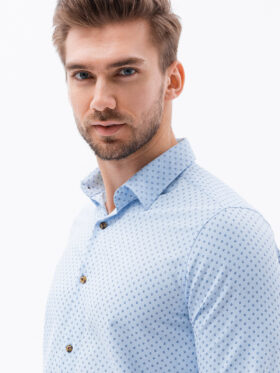 Men's shirt with long sleeves - light blue K616 | Ombre Clothing | MLwear Men Image 01