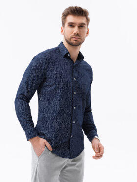 Men's shirt with long sleeves - navy/white K617 | Ombre Clothing | MLwear Men Image