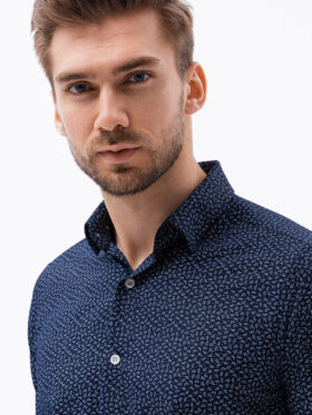 Men's shirt with long sleeves - navy/white K617 | Ombre Clothing | MLwear Men Image 01