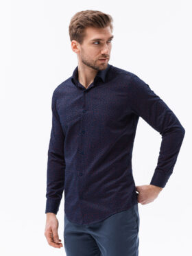 Men's shirt with long sleeves - navy/red K617 | Ombre Clothing | MLwear Men Image